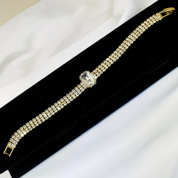 Rhinestone White-Stone Centered Golden Bracelet