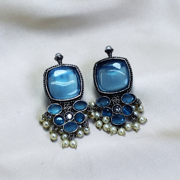 Oxidized Turquoise Stone Indian Earrings