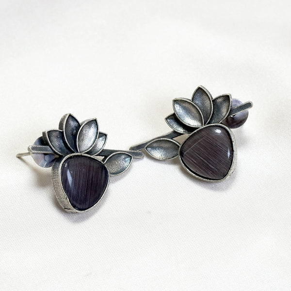 Monalisa Purple Stone Half Flower Stud Earrings