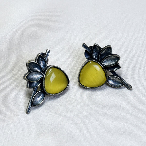 Monalisa Yellow Stone Half Flower Stud Earrings