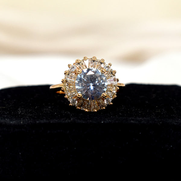 Dazzling Brilliance: CZ Golden White Stone Centered Ring