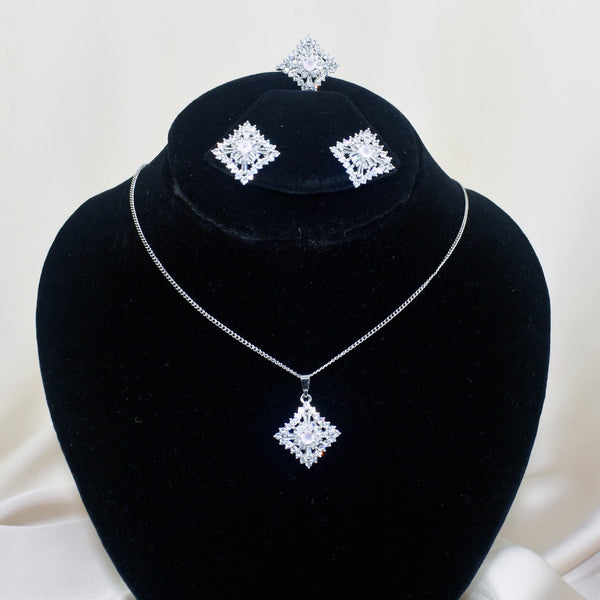 Assorted Silver Beauty Diamond-Shaped Necklace Combo Set