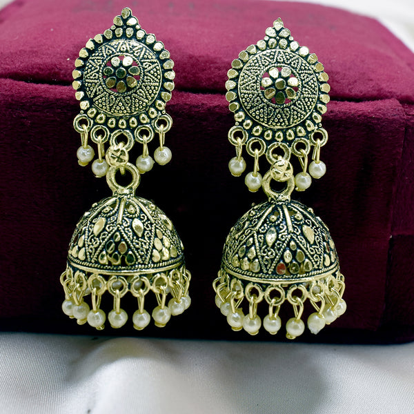 "Gilded Grace: Indian Golden Jhumka Earrings